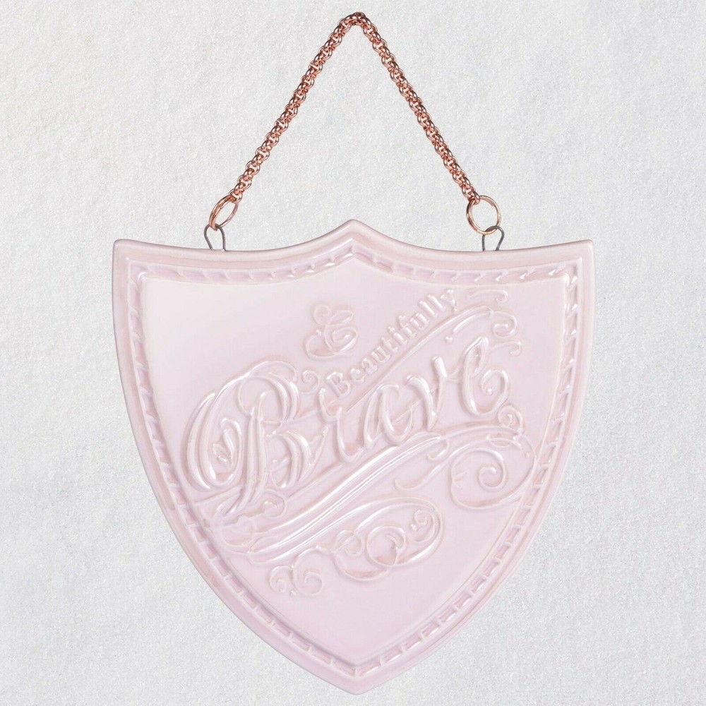 Hallmark Keepsake Beautifully Brave Porcelain Ornament Pink Shield Encouragement - Picture 5 of 8
